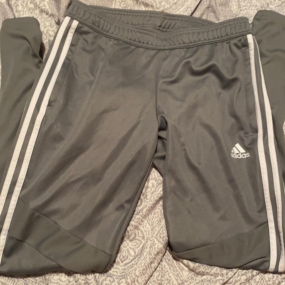 grey adidas pants
